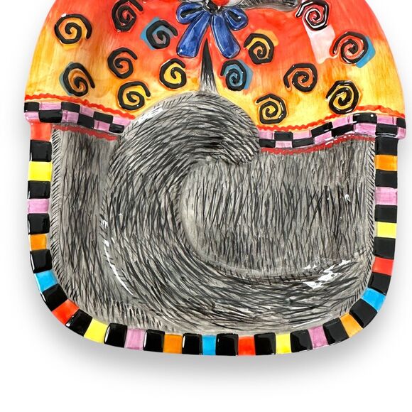 Fitz & Floyd Ceramic Canape Tray Kitty Witches Curly Qs Cat Plate Halloween New - Picture 7 of 14